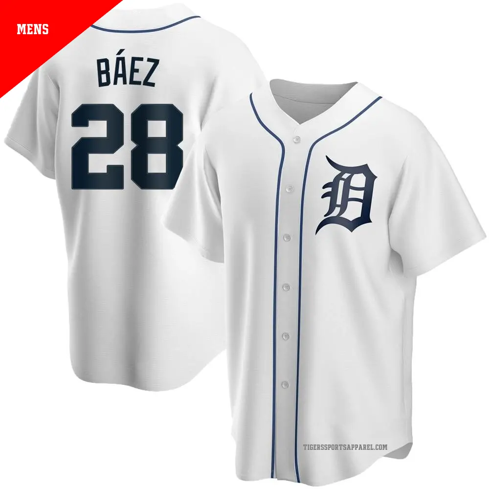 Men s 28 Javier Baez Detroit Tigers White Replica Home Jersey