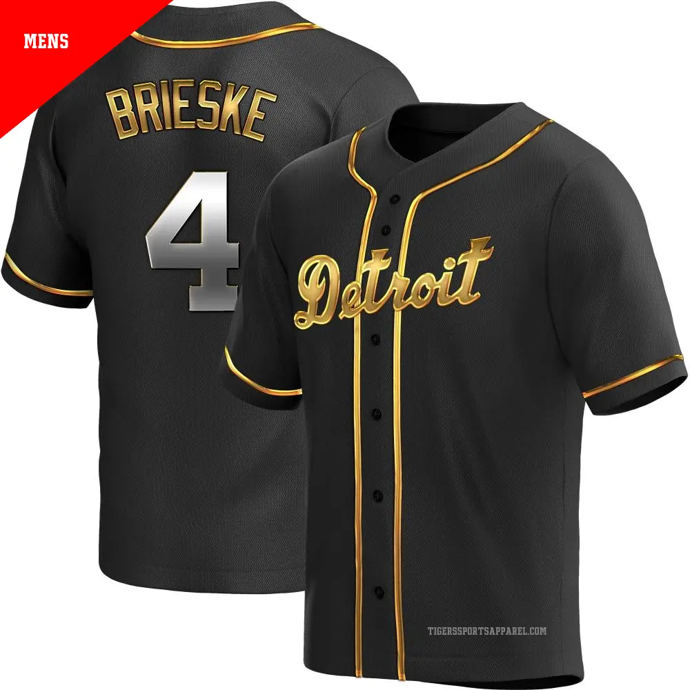 Men's ＃4 Beau Brieske Detroit Tigers Gold Replica Black en Alternate Jersey