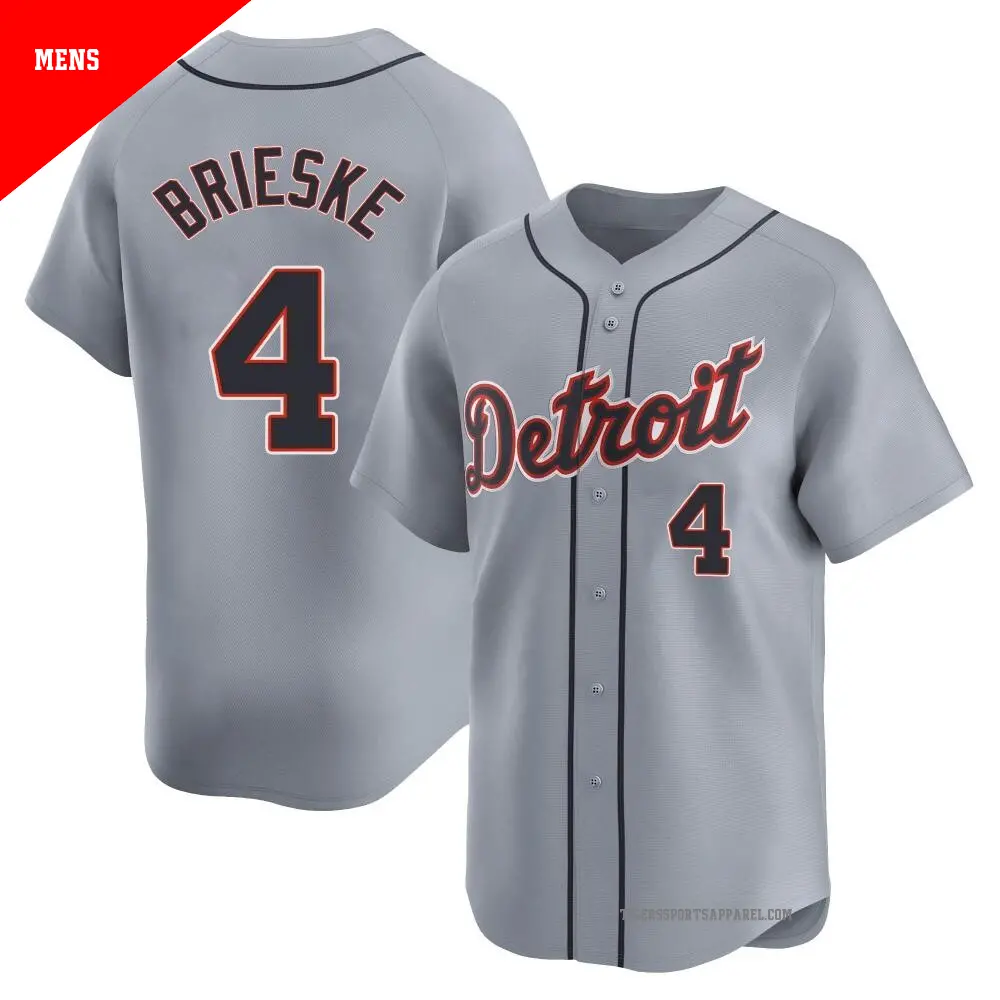 Men's ＃4 Beau Brieske Detroit Tigers Gray Limited Road Jersey