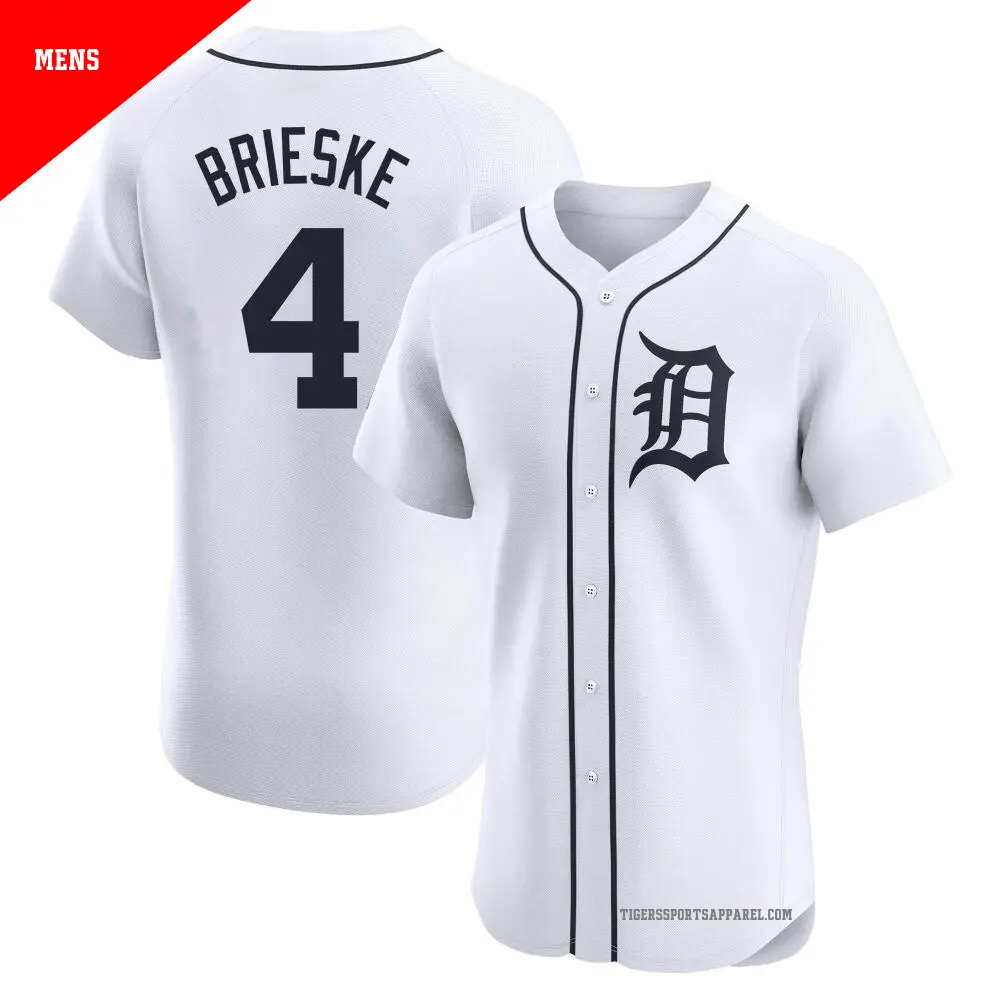 Men's ＃4 Beau Brieske Detroit Tigers White Elite Home Jersey