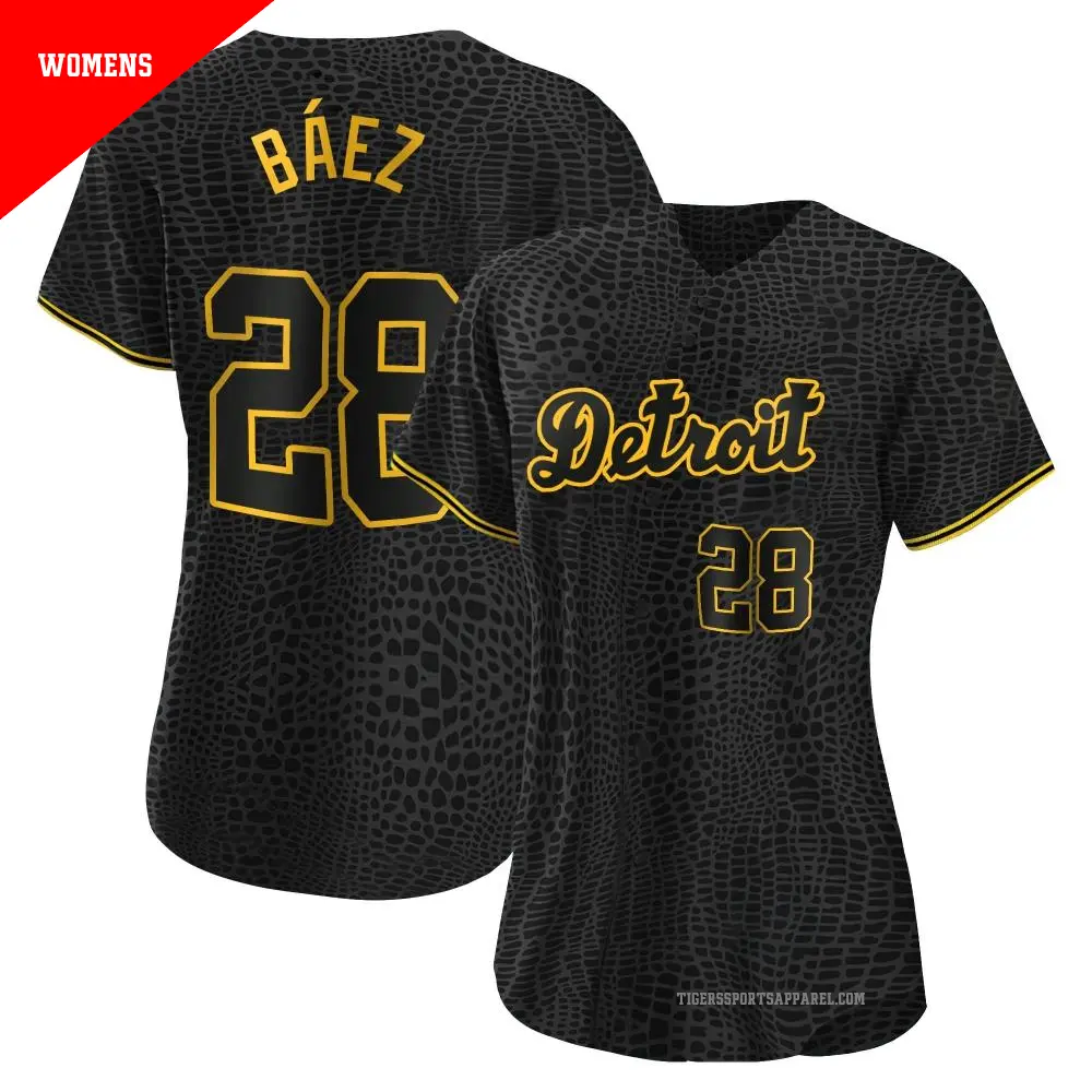 Women s 28 Javier Baez Detroit Tigers Black Authentic Snake Skin City Jersey