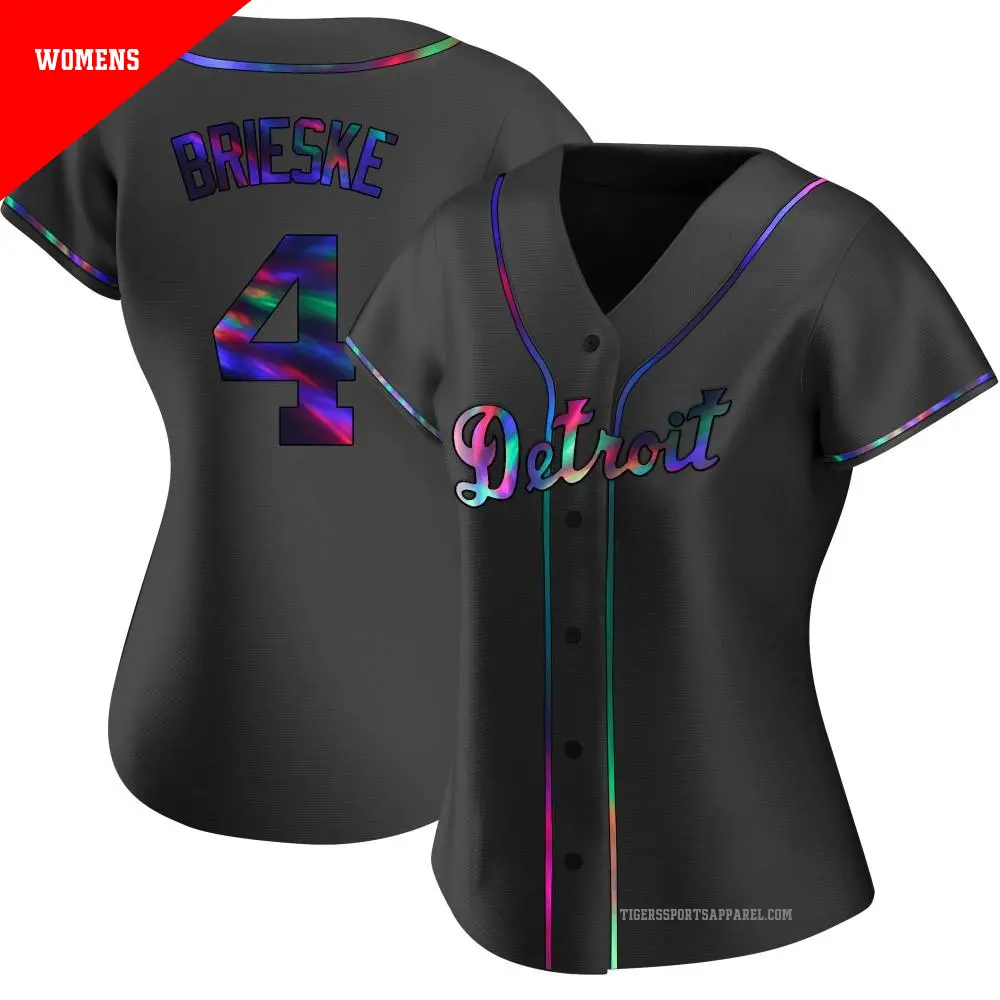 Women's ＃4 Beau Brieske Detroit Tigers Black Replica Holographic Alternate Jersey