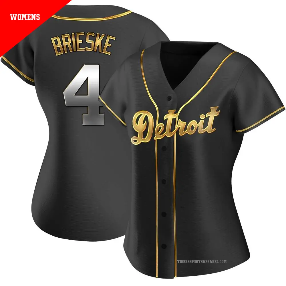 Women's ＃4 Beau Brieske Detroit Tigers Gold Replica Black en Alternate Jersey