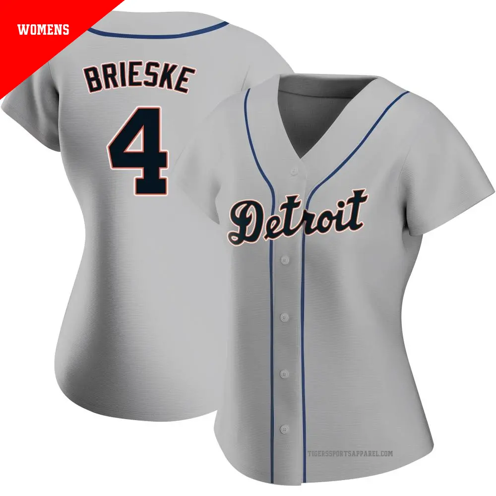 Women's ＃4 Beau Brieske Detroit Tigers Gray Authentic Road Jersey