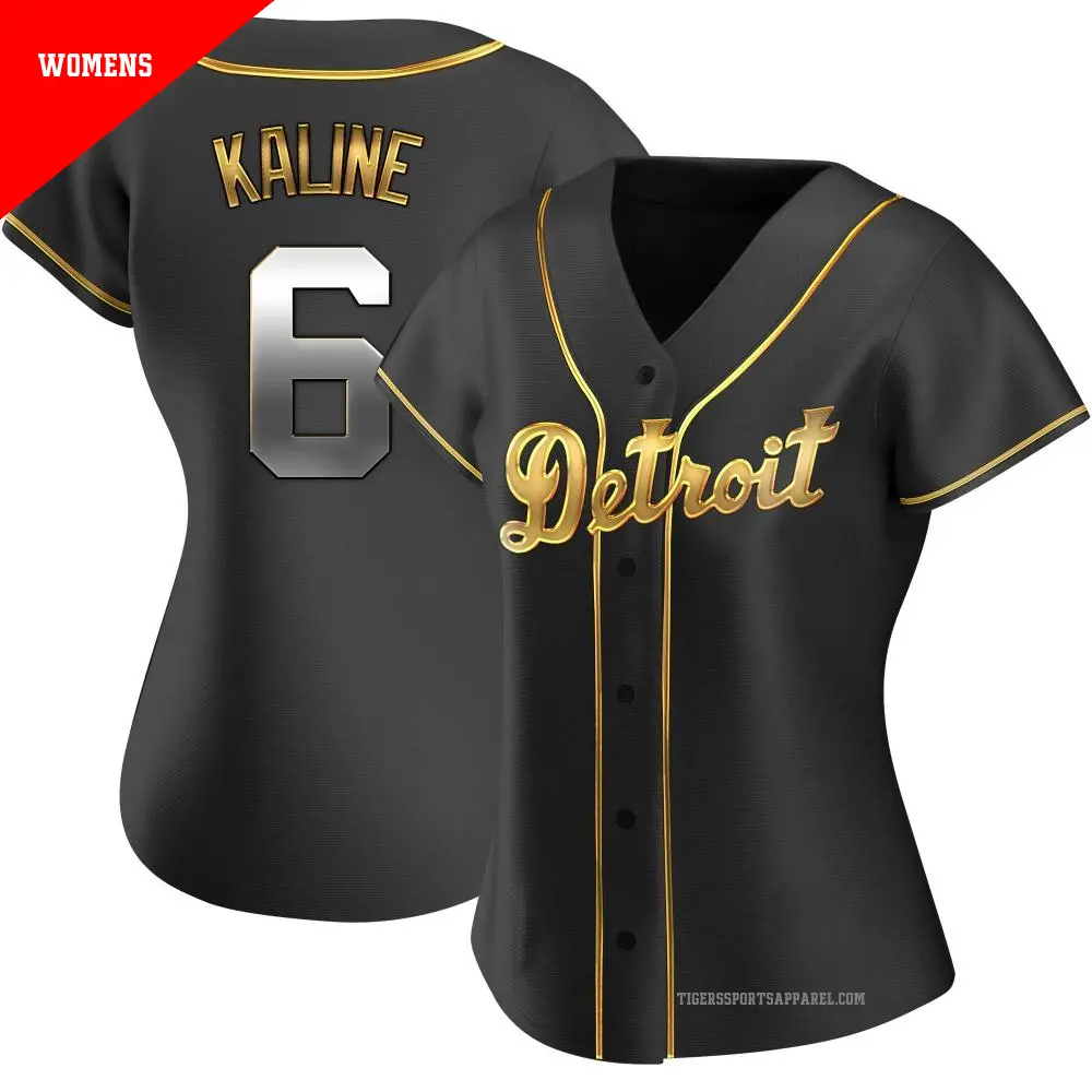 Women's ＃6 Al Kaline Detroit Tigers Gold Replica Black en Alternate Jersey