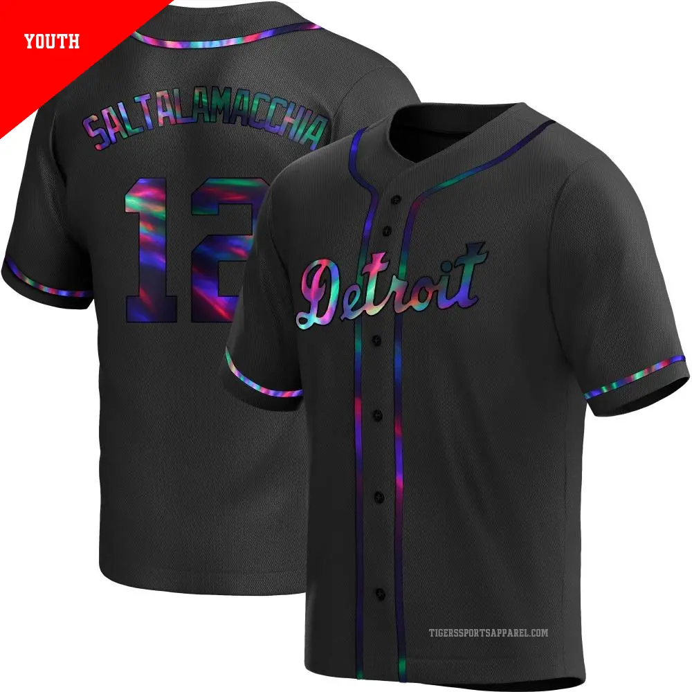 Youth 12 Jarrod Saltalamacchia Detroit Tigers Black Replica Holographic Alternate Jersey