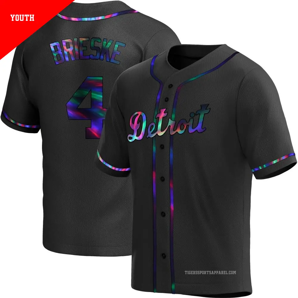 Youth ＃4 Beau Brieske Detroit Tigers Black Replica Holographic Alternate Jersey