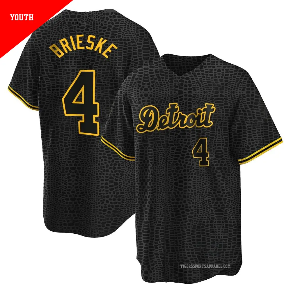 Youth ＃4 Beau Brieske Detroit Tigers Black Replica Snake Skin City Jersey