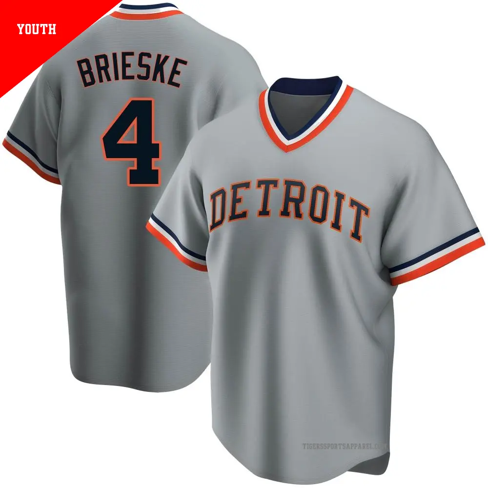 Youth ＃4 Beau Brieske Detroit Tigers Gray Replica Road Cooperstown Collection Jersey