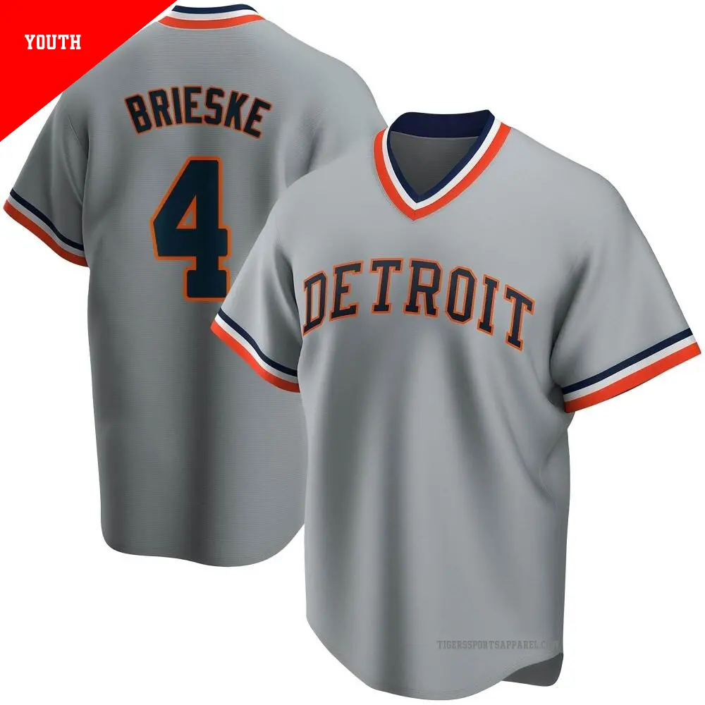 Youth ＃4 Beau Brieske Detroit Tigers Gray Road Cooperstown Collection Jersey