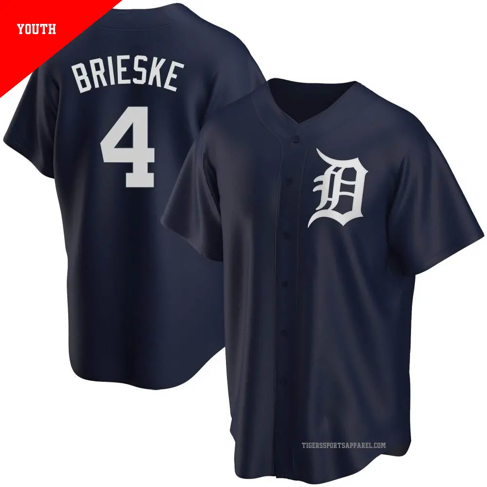 Youth ＃4 Beau Brieske Detroit Tigers Navy Replica Alternate Jersey