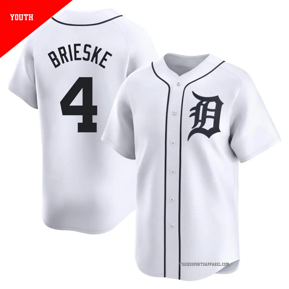 Youth ＃4 Beau Brieske Detroit Tigers White Limited Home Jersey