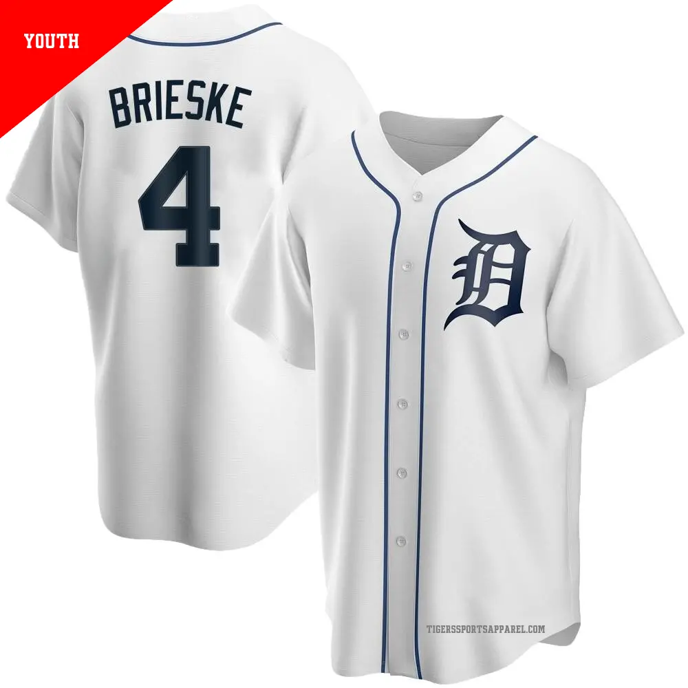 Youth ＃4 Beau Brieske Detroit Tigers White Replica Home Jersey